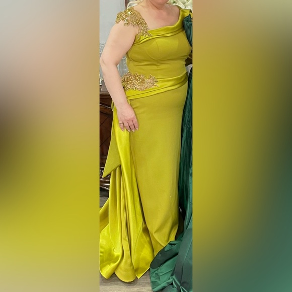 Mustard Green Evening Gown